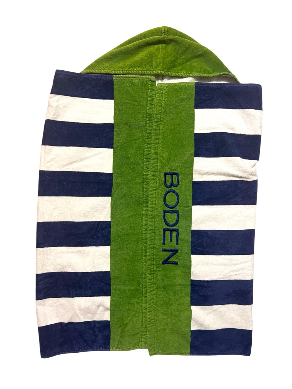 Pottery Barn Kids Hooded Towel Blue & White Stripe 100% Cotton Boat Boden